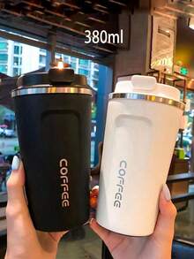 2个380毫升便携式咖啡杯，旅行杯，不锈钢真空保温杯，带防滑套，设计优雅，适用于拿铁、咖啡、茶、果汁 - 男女通用，学生必备 - 彩色 - 查看 10