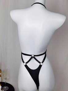 Sheer Black Bodysuit With Garter Straps, Made Of Medium Stretch Fabric, Sexy Lingerie For Women - Black - View 2