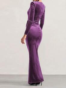 Onicee Summer Dress, Purple Velvet Long Sleeve Split Hem Party Dress, Elegant Dress Suitable For Valentine's Day, Dates, Gatherings, Parties, Travel, Vacation, Beach And Other Occasions - Purple - View 3