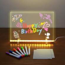 1pc USB LED Note Board, Message Board, Memo Board, LED Drawing Board Acrylic LED Message Board, Warm White Light, With 7 Color Pen, Drawing Supplies, Scratch-Resistant, Adjustable, Erasable, Birthday Gift, Party Decoration - Clear - View 3