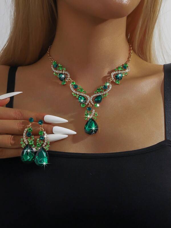 3pcs/Set Luxury Elegant Sophisticated Necklace, Earrings, Bracelet And Ring Jewelry Set, Suitable For Women's Daily Commute, Wedding, Party, Holiday Gift