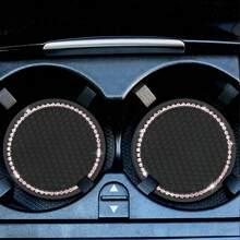 4pcs Car Coasters With Diamond Inlay, Car One Click Start Decorative Ring Set, Car Interior Water Cup Mat - Multicolor - View 4