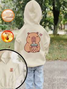 1件装女童休闲印花连帽卫衣，秋冬儿童服装 - 可爱的长袖卫衣，给每个孩子带来欢乐和幸福！ - 杏色 - 查看 7