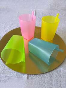 4pcs/Set Customized Plastic Water Cups With Built-In Straws, 12.17oz Portable Drinking Cups, Random Colors, Personalized Tumblers For Parties And Family Gatherings - Multicolor - View 10
