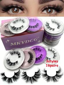 Wholesale False Eyelashes ,Luxury 3 Mixed Styles 16 Pairs Fluffy&Thick 3D False Eyelashes With Glitter Paper Box,Set Strip 3D Mink Lashes Fluffy Soft Faux Cils Eyelash Extension Makeup Tools,3D Cat Eye Eyelashes Natural Looking Soft,Volume Eyelashes Fake Eyelashes,Protable,Europe And America Style Thick,Cartoon Eyelashes Look Makeup Manga Lashes,Wispy Natural Fluffy Volume Eye Lashes,As A Christmas Gift, Holiday Gift - 黑色 - 查看 1
