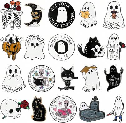 20 Pcs Halloween Pins Skull Spooky Skeleton Horror Dark Goth Ghost Brooch Pins For Women Men Bag Jacket Backpack Hat Pant Clothes Accessories,26343644