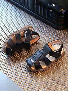 1 Pair Kids Summer New Breathable Mesh Sandals, Lightweight Anti-Slip Closed Toe Beach Shoes, - Black - View 2