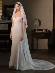 1pc Lace Bridal Veil, Vintage Mid-Length Cathedral Train Wedding Dress Headpiece Valentine's Day Accessories