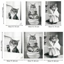 1/3pcs Modern Minimalist Abstract Art Prints, Black & White Cat Brushing Teeth, Using Toilet, Wearing Bathrobe Canvas Poster, Suitable For Bedroom, Living Room, Bathroom, Kitchen, Office Decor, Framed/Unframed Wall Art - Multicolor - View 8