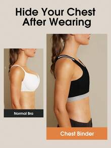 1pc Women Chest Binder Compression Top, Trans, Transgender FTM, Adjustable Seamless Binding Vest For Large Bust - Black - View 2