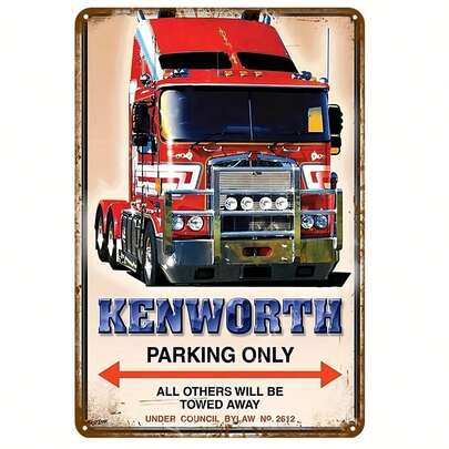 Kenworth Parking Only Metal Tin Sign (8''x12'') - Red Iron Wall Art For Garage, Man Cave, Bar, Cafe, Farmhouse Decor - Weather Resistant, Pre-Drilled Vintage Poster Gift.