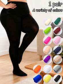 1双糖果色女士加大码连裤袜，超柔软纯色半透明连裤袜，高腰涤纶长筒袜，适合日常穿着。（注：图片中轻微的色差是由于拍摄光线造成的。） - 彩色 - 查看 2