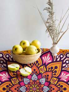 1pc Mandala Pattern Fabric Printed Tablecloth, Christmas Rectangular Lightly Water-Resistant Printed Dining Table Cloth, Suitable For Christmas Restaurant Living Room Decor Printed Tablecloth - Multicolor - View 4