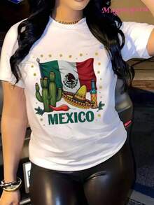Camiseta De Algodón Suave MGY Con Diseño De Sombrero De Cactus Y Bandera Mexicana, Regalo Para Viajeros, Vestido De Fiesta Moderno Y Casual Para Mujer, Ideal Para Todas Las Estaciones - Blanco - Ver 1