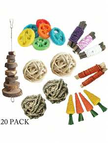 20件/4件/9件/7件/18件装兔子/豚鼠磨牙玩具，天然苹果木磨牙玩具组合，手工制作豚鼠仓鼠小型动物磨牙玩具 - 彩色 - 查看 17