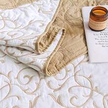 Reversible Soft Quilts 3Piece Beige Embroidery Pattern Elegant Set With Embroidered Decorative Shams Soft BedspreadandCoverlet Set Queen Size Beige - 1PatternBeige - View 4