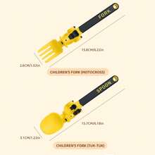 2 Stücke/Set, Kinderbesteck-Set, Motorrad Gabel und Löffel, PP Cartoon Baby Fütter-Set, Baby Löffel, Fütter-Gabel, Kleinkind Selbstfütter Besteck, Kinderbesteck-Set, geeignet zum Lernen und Üben, Essen, Mittagessen, Schule, Camping, Kleinkind Geschirr, Halloween und Ostern Geschenke.