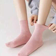 Calcetines A Media Pantorrilla Simples Y Cómodos De Moda De Color Sólido Para Mujer Para Primavera/otoño - Gris Oscuro - Ver 8