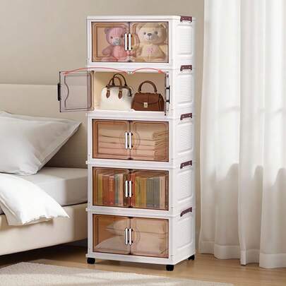 1个可折叠塑料双门储物柜，便携式衣柜，家居收纳柜，适用于客厅、厨房、浴室、卧室，可存放玩具、零食，情人节礼物