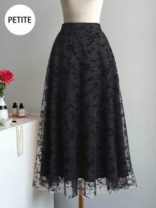 Women's Elegant Commuter Flocked Mesh Skirt, Office Wear Mini Skirt, Autumn/Winter - Black - View 1