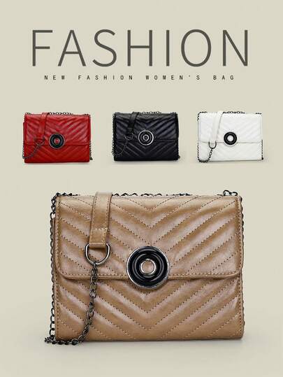 1 件纯色简约手提包，新款菱形绗缝链条单肩包，女士款