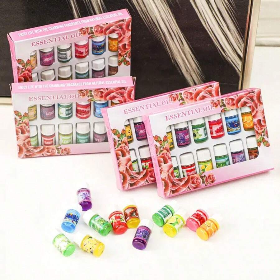 12pcs * 0.1oz/set de aceites esenciales de aromaterapia para difusor de aromaterapia, aceite de rosa y aceite de lavanda para masaje
