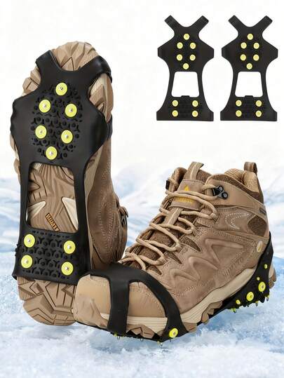 1 para zimowych antypoślizgowych kolców do butów z gumy, unisex, z 10 antypoślizgowymi wypustkami, odpowiednie do oblodzonych i zaśnieżonych powierzchni, czarne, łatwe w montażu, zwiększają na zewnątrz, antypoślizgowe zimą, wypustki zapewniające przyczepność na lodzie, prosty montaż, materiał antypoślizgowy, guma o wysokiej przyczepności