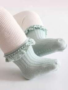1/6/12 Pairs Baby/Toddler Solid Color Socks, Cute Anti-Slip Lace Trim Ruffle Socks, Soft & Comfortable, Suitable For Newborns/0-2 Years Old, Thin For Spring/Summer, Random Color Delivery, Great For New Year Gifts, Back To School, Kids Activities - Multicolor - View 4