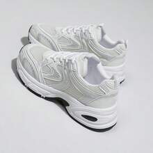 Giày thể thao đế dày phối màu cổ điển cho nữ, giày thường ngày nhẹ thoáng khí mới, giày thể thao đế dày đế xuồng - trắng - Xem 5