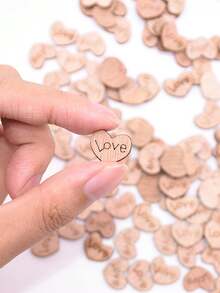 100/200/500 قطعة شكل قلب خشبي بسيط، شراريخ قلبية خشبية، نحت شكل قلب، زخارف مبعثرة مناسبة لطاولات الزفاف، مناسبة لهدايا عيد الحب، حفلات استقبال المواليد (بني اللون)