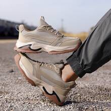 GUYISA 男士工作鞋，钢头，防砸防刺安全鞋，休闲系列，卡其色，轻便、柔软、透气，适合所有季节。