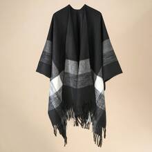 Womens 2025 Fall Winter Lightweight Shawl Wrap Poncho Front Cardigan Shawls For Outdoor Home Wear - 黑色 - 查看 1