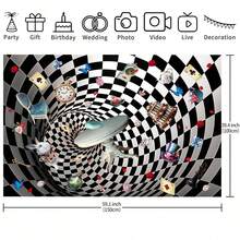 1pc Wonderland Checkerboard Backdrop, Enchanted Tea Party Polyester Photography Background For Parties, Fairy Tale Photo Booth Prop Decorations - Multicolor - View 6