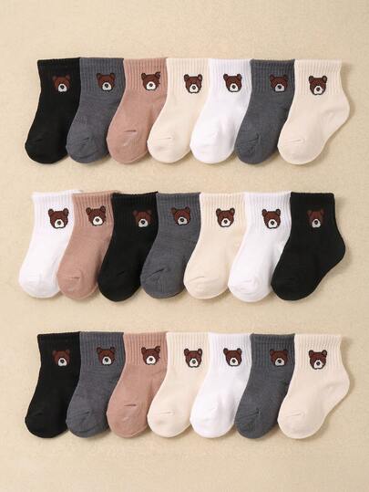 5 Pairs/Set Baby Boys' Random Cute Bear Patternr Casual Elastic Mid-Calf Socks For Autumn/Winter