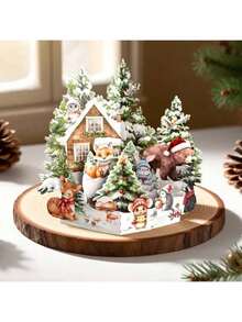 1 Stück Weihnachtsgrußkarte - 3D Winterwald Szene mit Tieren, handgemachtes Wintergeschenk