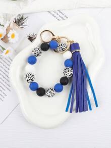 1pc Leopard Print White Base Wood Bead & Silicon Bead PU Tassel Keychain, Bag & Key Anti-Lost Pendant, For Friends Car Accessories Bag Charm Backpack For School Cute Goth Y2k Halloween Accessories Teachers Day Christmas Gift Ideas Bag Accessories Lanyards With Id Holder Car Accessories Bag Charms Car Accessories Sister
