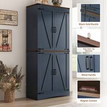 71in Farmhouse Tall Storage Cabinet With 5 Layers Adjustable Shelves,Kitchen Pantry Storage Cabinet With 4/6 Barn Doors,Storage Cabinet For Kitchen, Dining Room, Bathroom, Living Room - Blue - View 5