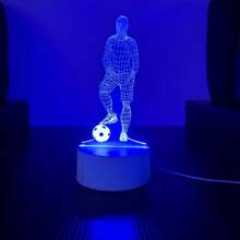 1 件足球运动员造型灯，带 3D 亚克力板、USB 端口、LED 室内夜灯，适用于卧室、床头装饰