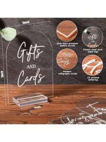 4件套透明婚礼接待指示牌，5x7英寸现代婚礼方向指示牌，包括签到簿指示牌、卡片和礼品桌指示牌、请带回礼指示牌、缅怀逝者指示牌、婚礼接待装饰 - 白色 - 查看 6