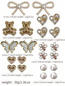 22pcs Elegant Gold Pearl Hole Shoe Charms Set - Butterfly, Heart & Teddy Bear Decor, Hollow Out Clogs Accessories - Gold - View 9