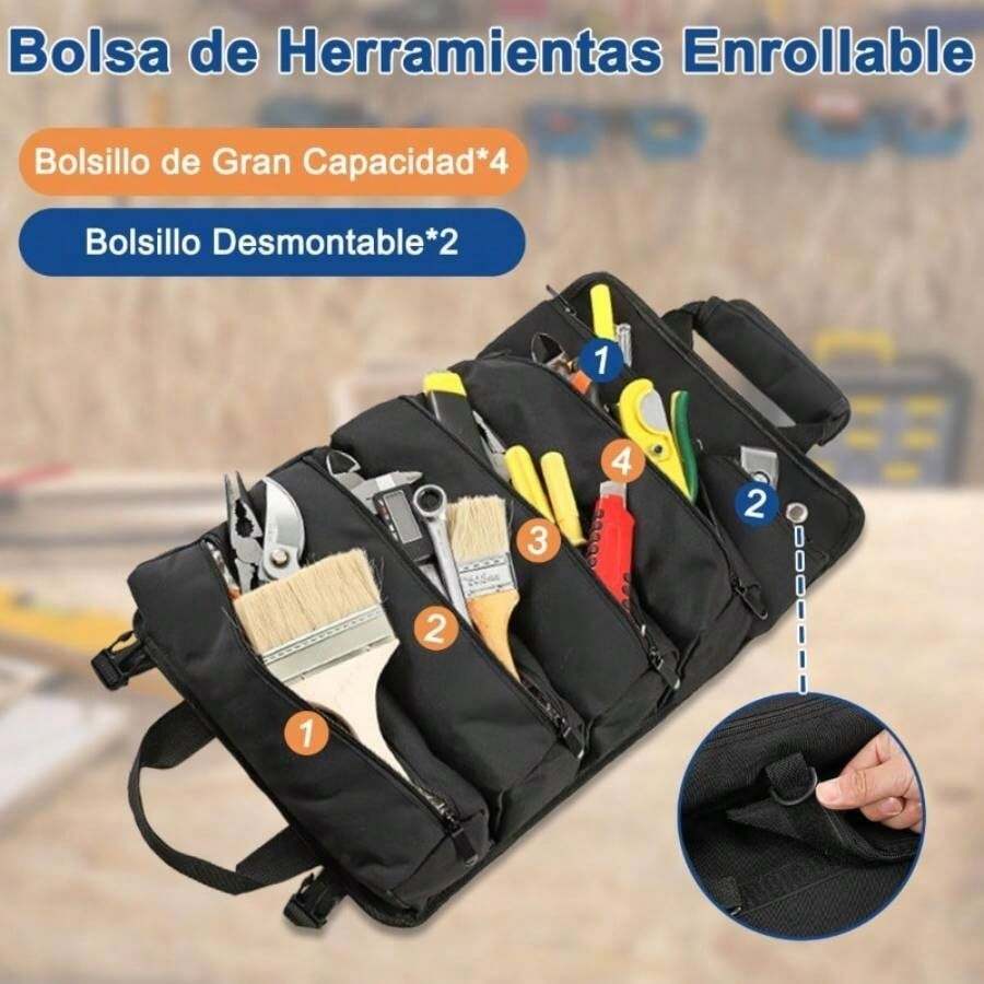 Bolsa de Herramientas Enrollable con 6 Bolsillos, Bolsa de Portaherramientas Oxford 900D Impermeable Gran Capacidad Organizador de Herramientas Porttil para Hombres Mecnicos Electricistas - inicial - Ver 1