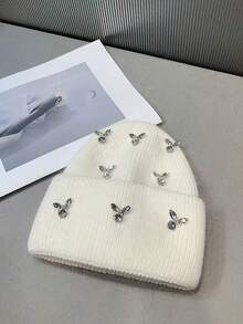 1顶男女通用手工针织帽，饰以水钻和兔毛，闪亮休闲针织帽，适合秋冬季节，圣诞礼物 - 手工兔子仿鑽石兔毛針織帽 - 查看 11