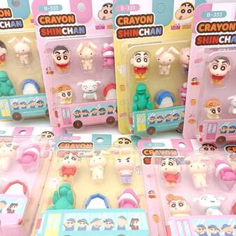 6pcs Crayon Shin-Chan Cartoon Character Boxed Erasers, Soft And Cute For Students, Clean Wiping Without Residue