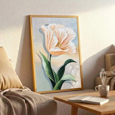 1PC Nordic Cream Style Decorative Painting, Beautiful Tulip Flower Plant Painting Oil Painting, Posters, Entrance Decoration Hanging Picture, Bedroom, Bathroom, Living Room, Office, Restaurant, Hotel Wall Arts Decor, Room Decor, Wall Art Pictures, Botanical(No Frame)