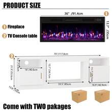 [2 Packages Shipping]Modern Fireplace TV Stand With 36" Electric Fireplace, And Storage Cabinet For TVs Up To 80" - High Gloss Wood Design For Living Room,Thanksgiving,Christmas  Gift