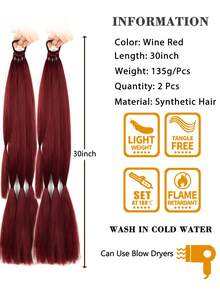 2pcs Long Braided Ponytail Wigs, With Hair Ties, Circular Straight Synthetic Wigs, Natural Soft, Suitable For Women Daily Wear, 26 Inches, 30 Inches, 34 Inches, Wine Red - Burgundy - View 4
