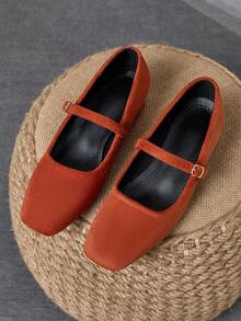 MonaNise 3cm Tacón Bombas de punta cuadrada de bajo escote, adecuadas para el trabajo, el transporte, la cena, negro vintage, planos casuales de color caqui de moda - Naranja - Ver 3