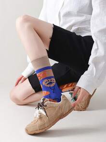 1 Pair Women's Funny Bread Design Mid-Calf Socks, Casual