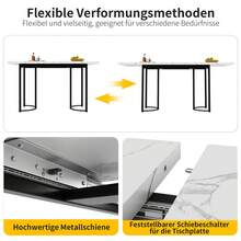 Telescopic Dining Table (140-179.5*80cm), Extendable Dining Table, Space-Saving Kitchen Table, Metal Frame, Rectangular Dining Table For Dining Room And Living Room, White/Black - White - View 1