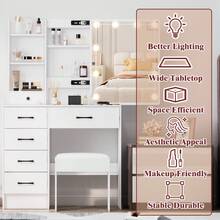 White Dressing Table & Drawers LED Mirror Stool Set Makeup Desk Vanity Modern - White - View 5